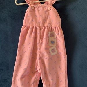 Vintage PERFECT Healthtex Girl's Pink Print Corduroy Ruffled Bib Overalls 12M